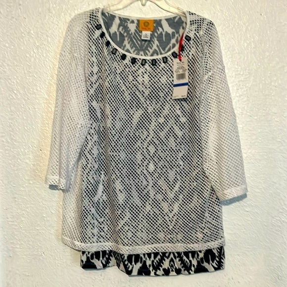 NWT Ruby Rd. black and white tank top with white net mesh over top - Picture 1 of 9